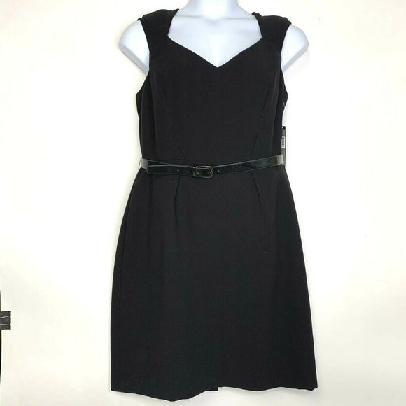 Tahari by Arthur S. Levine Belted ‎ Knit Sheath Dress Black Lined Sweetheart Nec - Picture 1 of 11